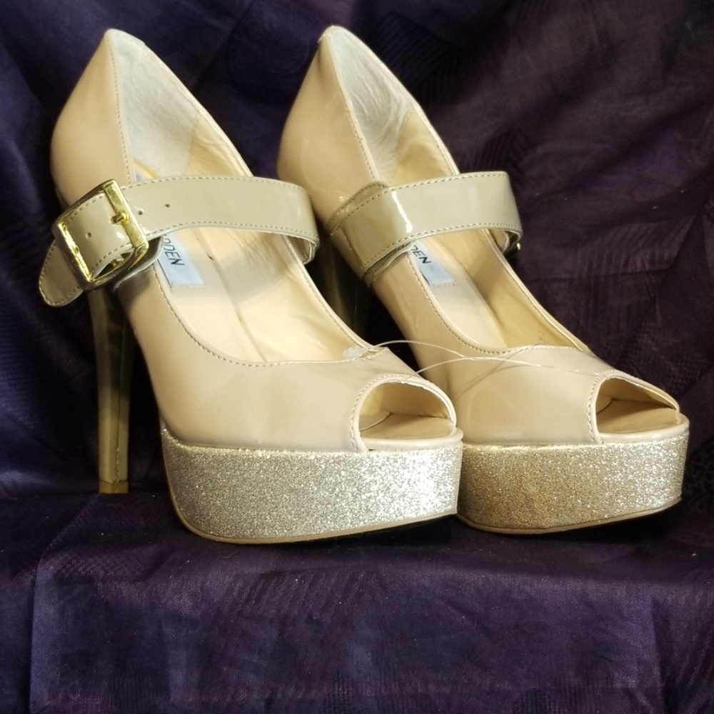 Shoes: NWOT Steve Madden Open Toe Heels with Glittered Platform - Picture 2 of 6